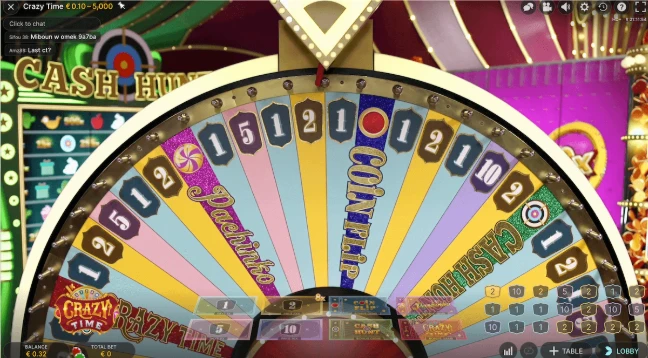 Crazy Time wheel and main interface